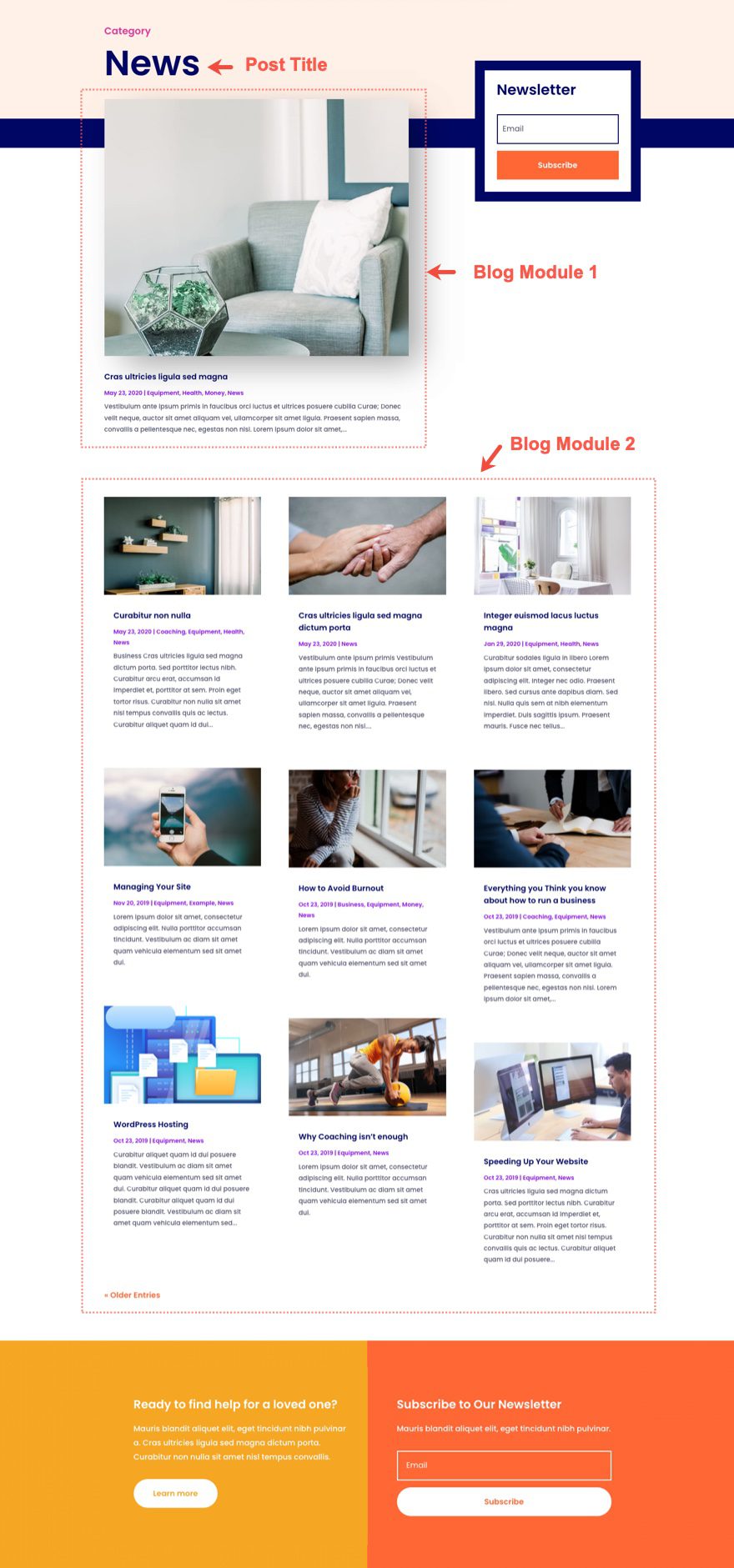 divi home care category page template