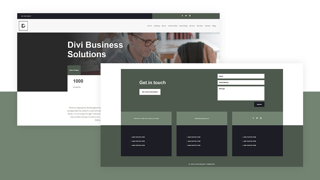 Download a FREE Header & Footer for Divi’s Corporate Layout Pack