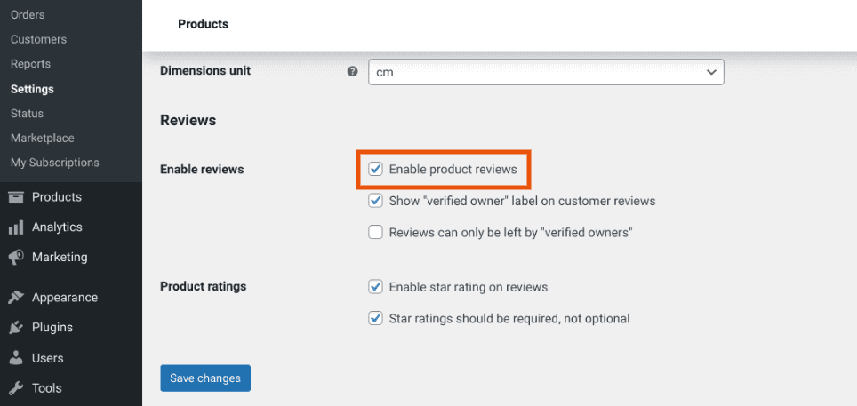 Enabling product reviews in WooCommerce.