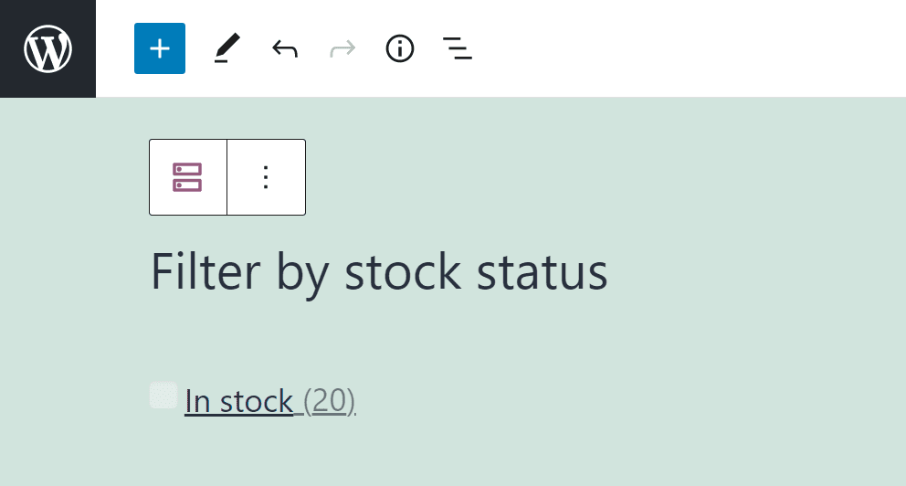 The Filter by Stock Status in WordPress.
