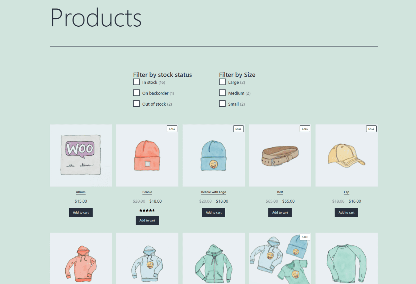 WooCommerce product filters.