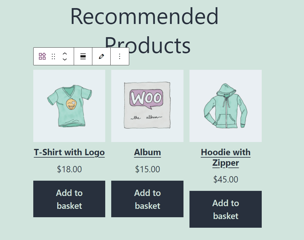 A WooCommerce product grid including hand-picked options
