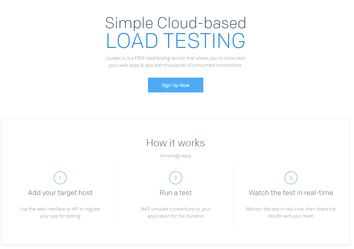 The Loader.io homepage