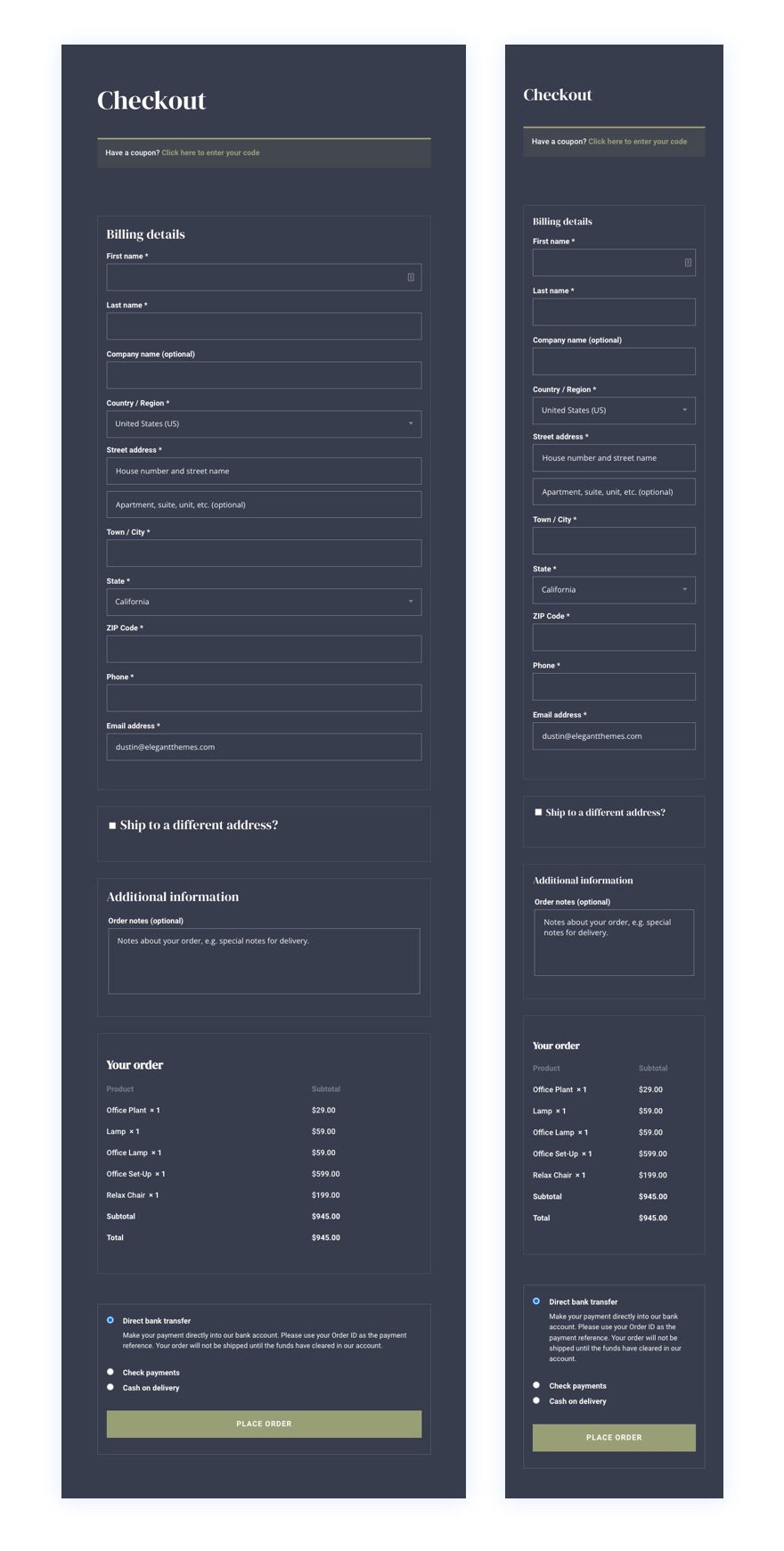 woocommerce checkout page template for Divi