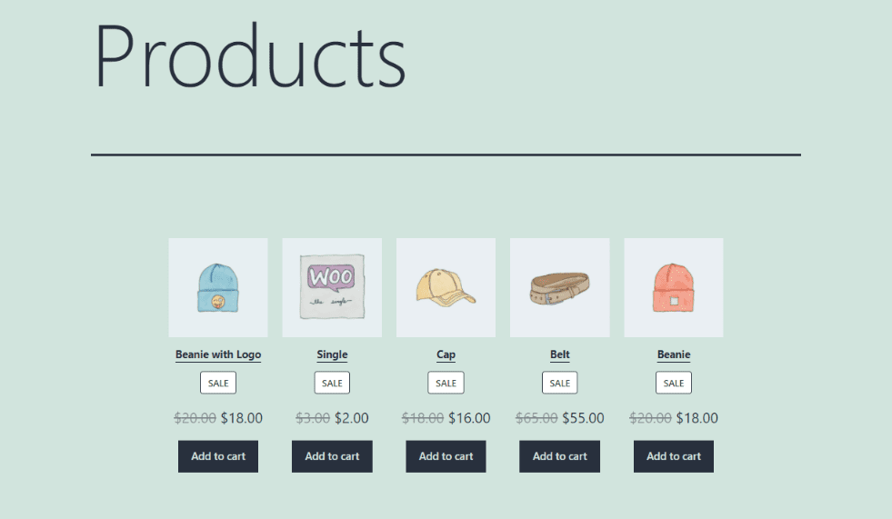 One row of on sale products shown on the front end of a site.