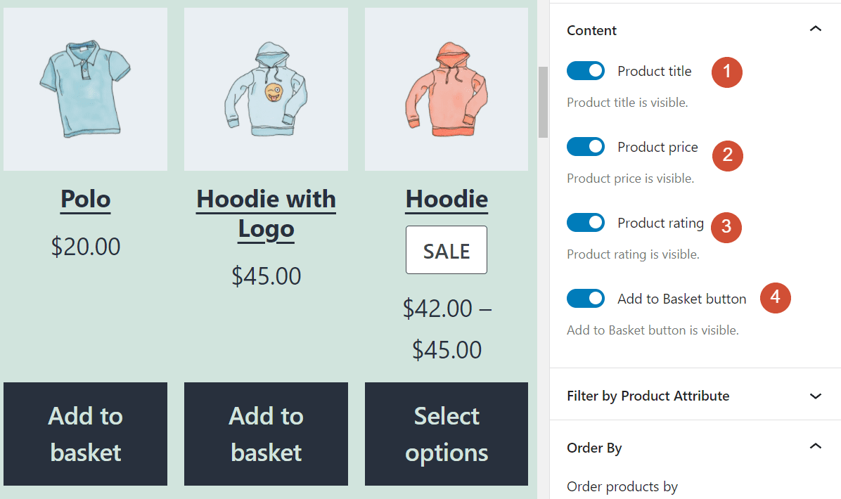 Choosing what elements to display within the Products by Atrribute block