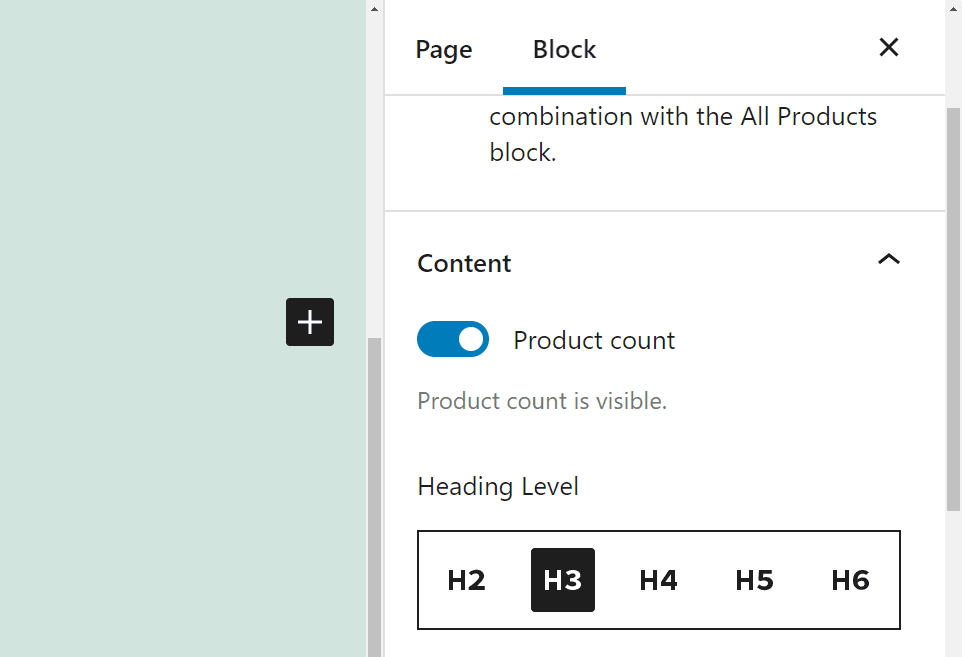 The block settings of Filter Products by Stock.