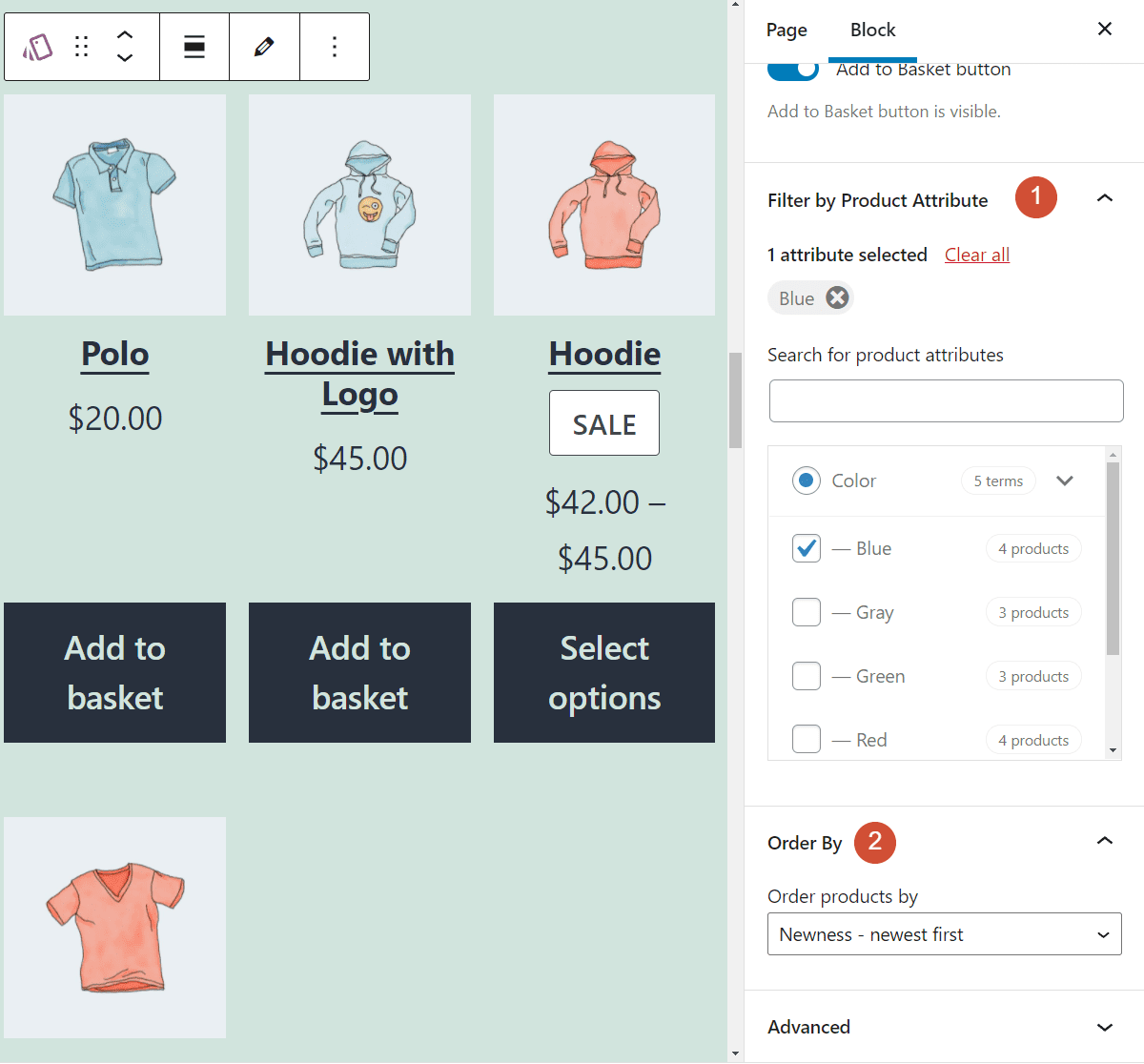 Changing the order in which products appear within your block