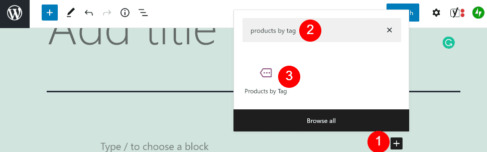 Adding the Products by Tag block.