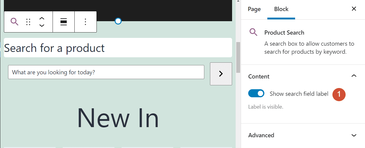Enabling the search field label for the Product Search block