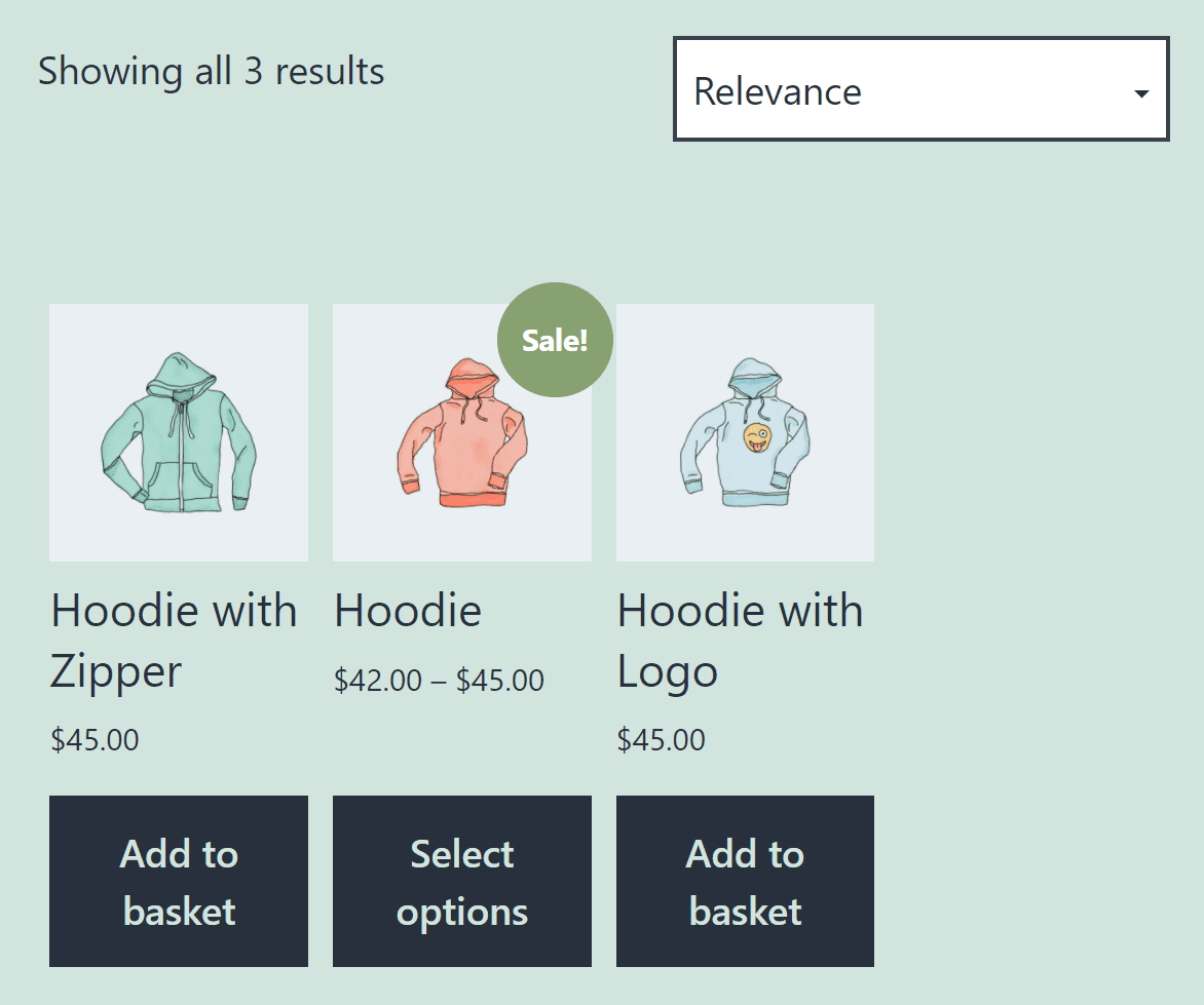 Search results for hoodies in WooCommerce