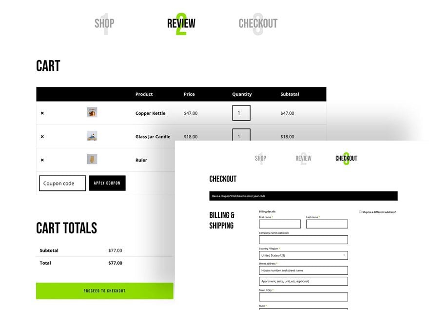 checkout and cart page template