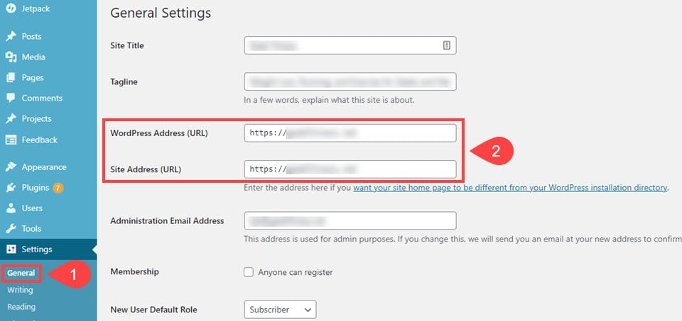 wordpress general settings url changes