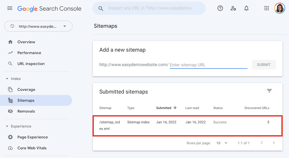 google search console sitemap