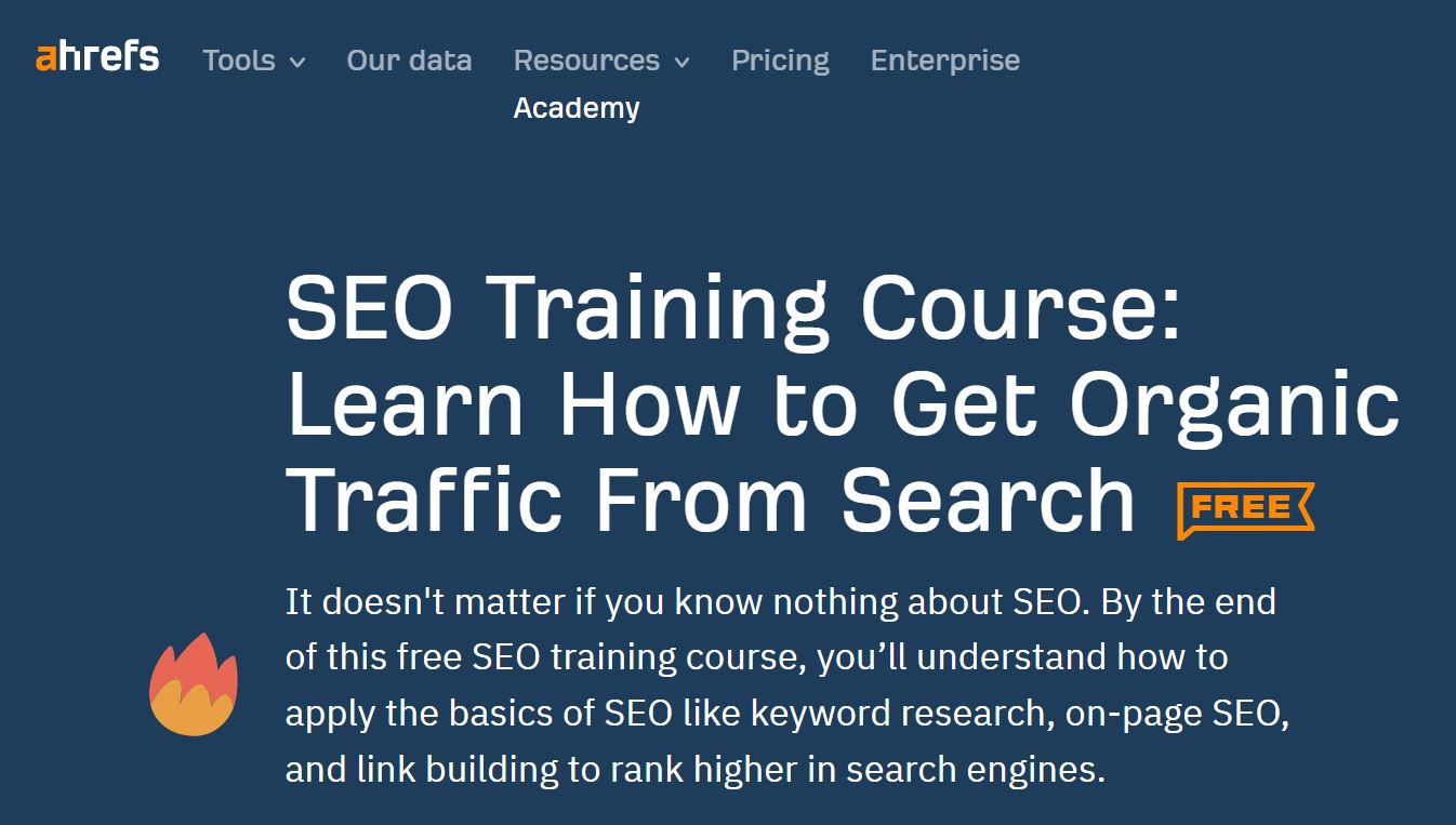 The SEO Training Course by Ahrefs page teaches you keyword research training skills.