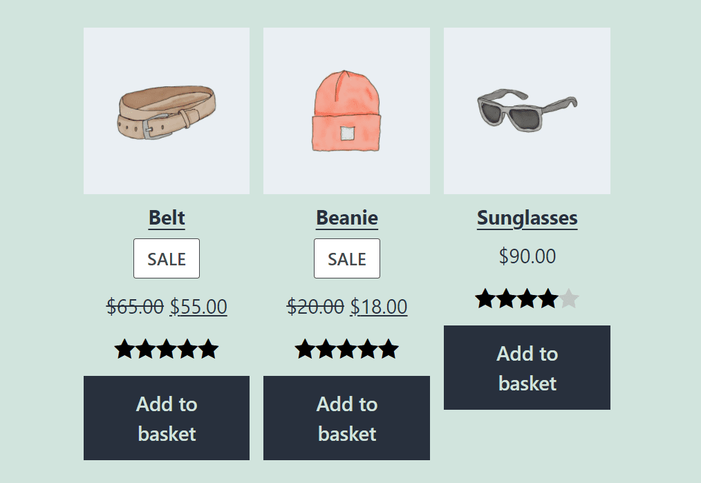 A WooCommerce product grid displaying the top-rated products