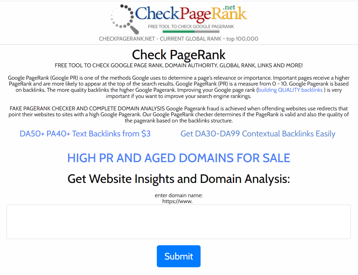 Egy oldal PageRank pontszámának ellenőrzése