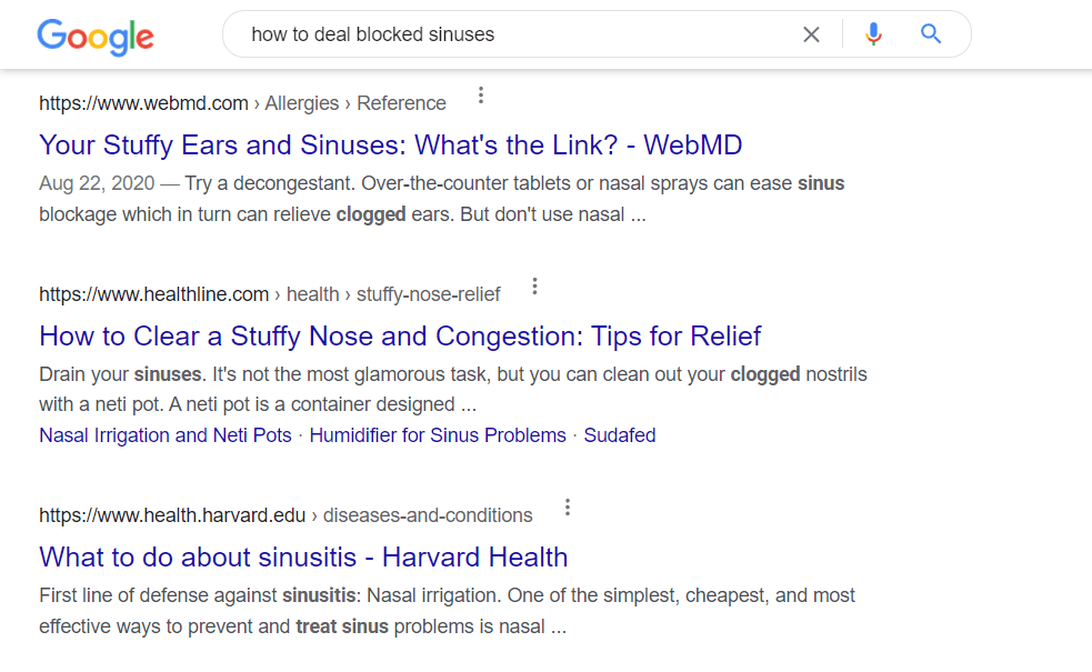 Looking for medical advice on Google, a YMYL topic.