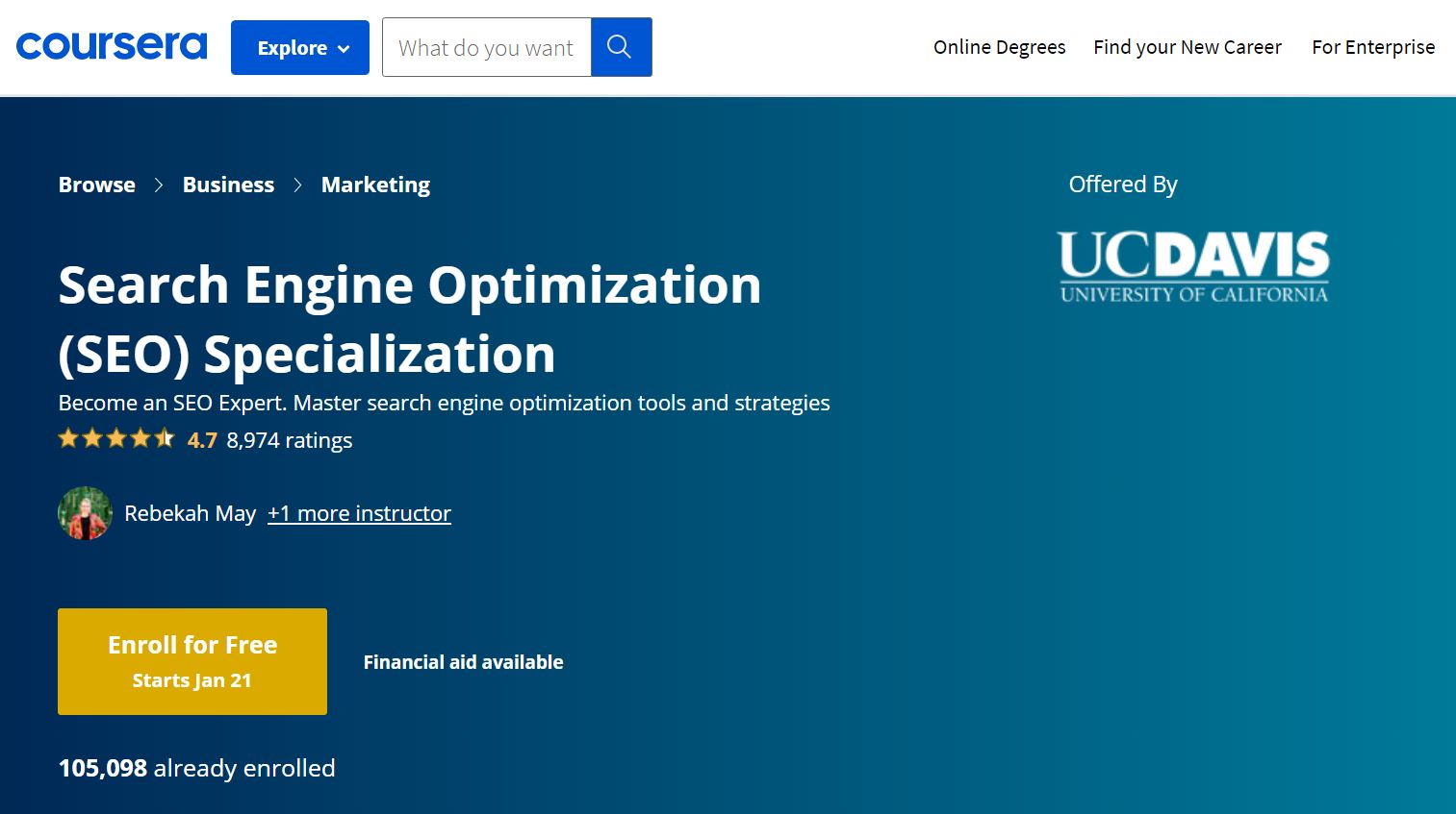 Search Engine Optimization Specialization by the University of California on Coursera