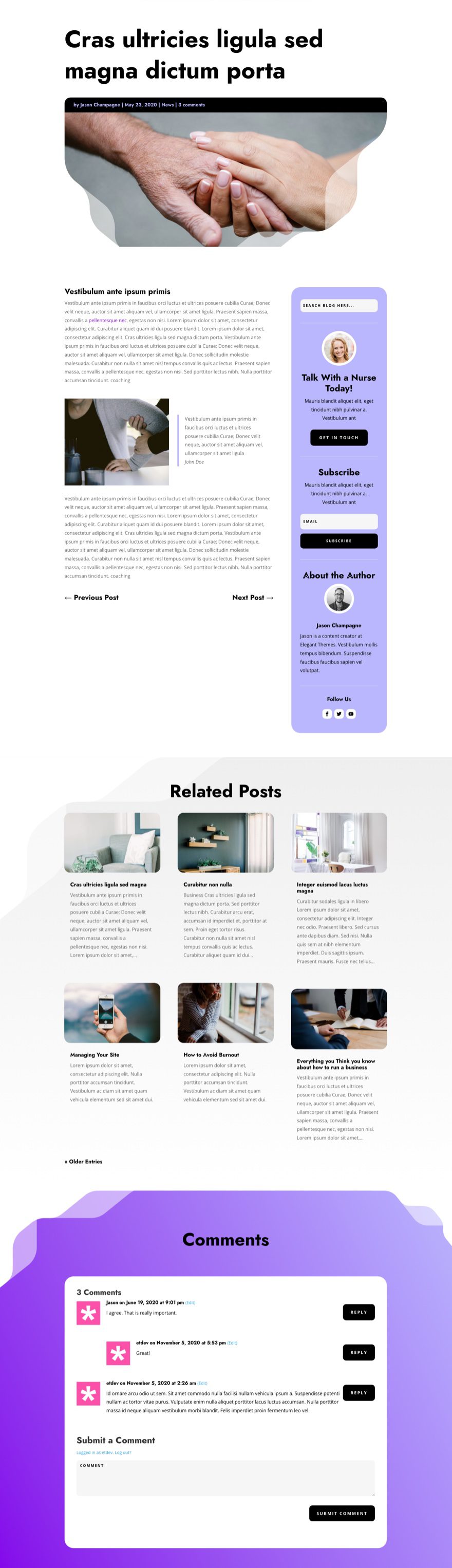 divi nursing home blog post template