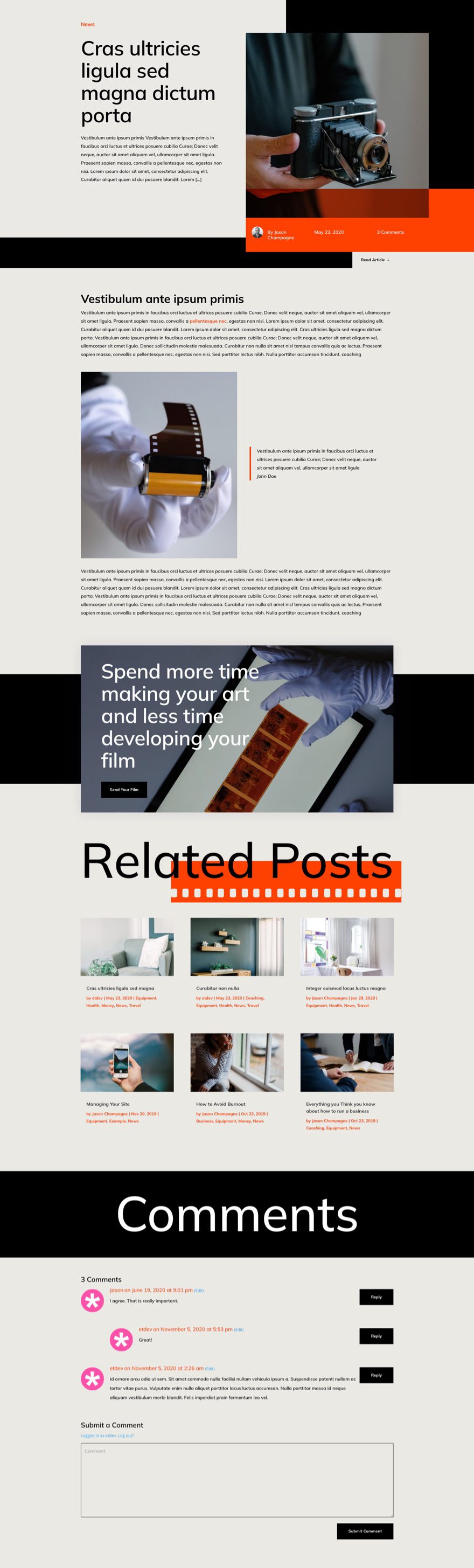 divi film lab blog post template