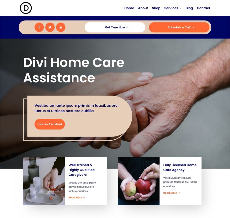 divi home care header footer template