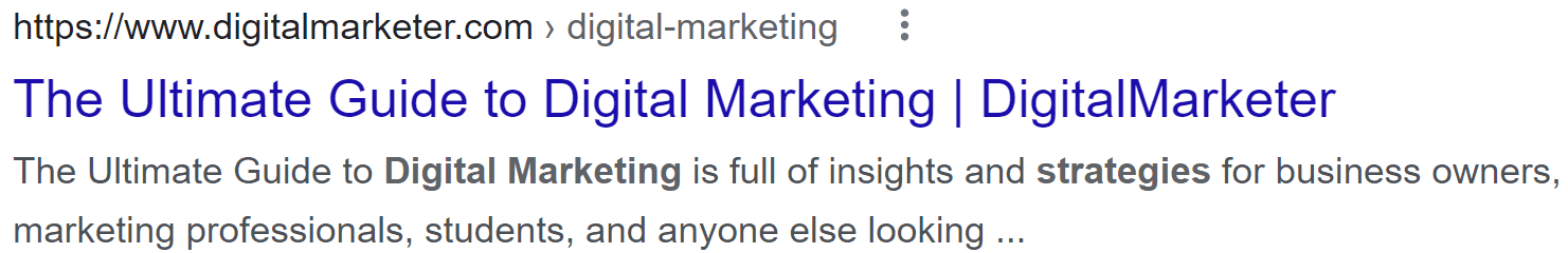 The SEO page title for a digital marketing site.