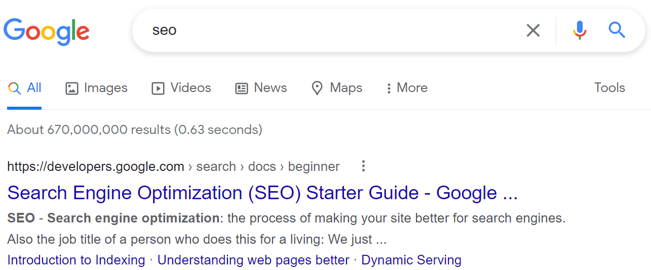 An example of an SEO page title in Google search results.