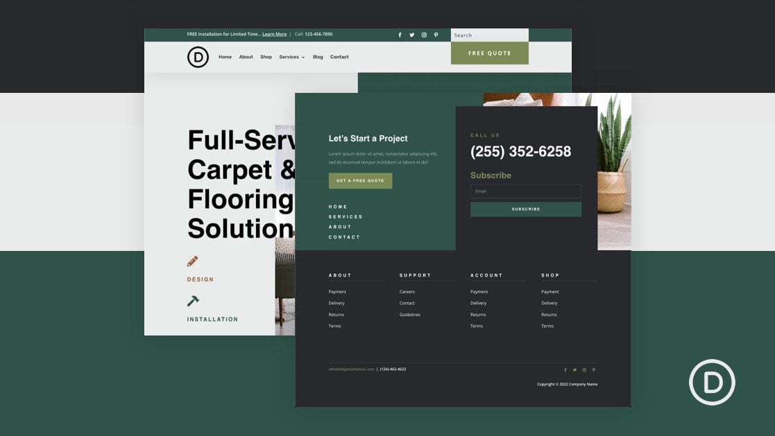 Download a FREE Header and Footer Template for Divi’s Flooring Layout Pack