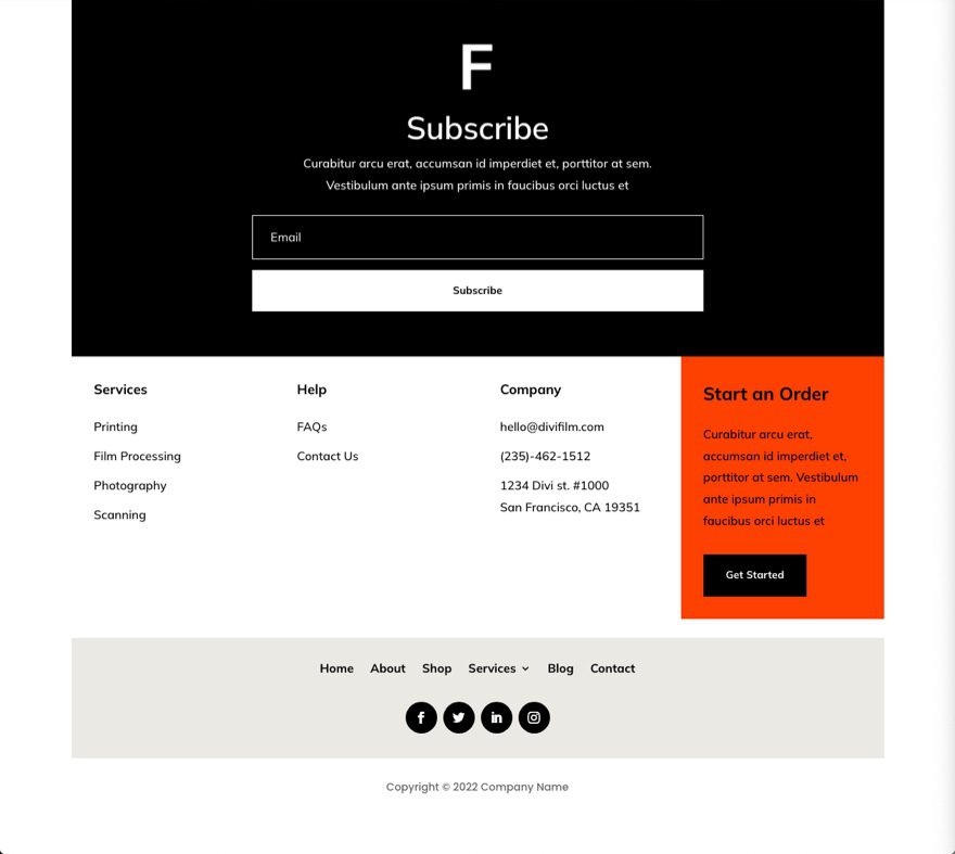 divi film lab header footer