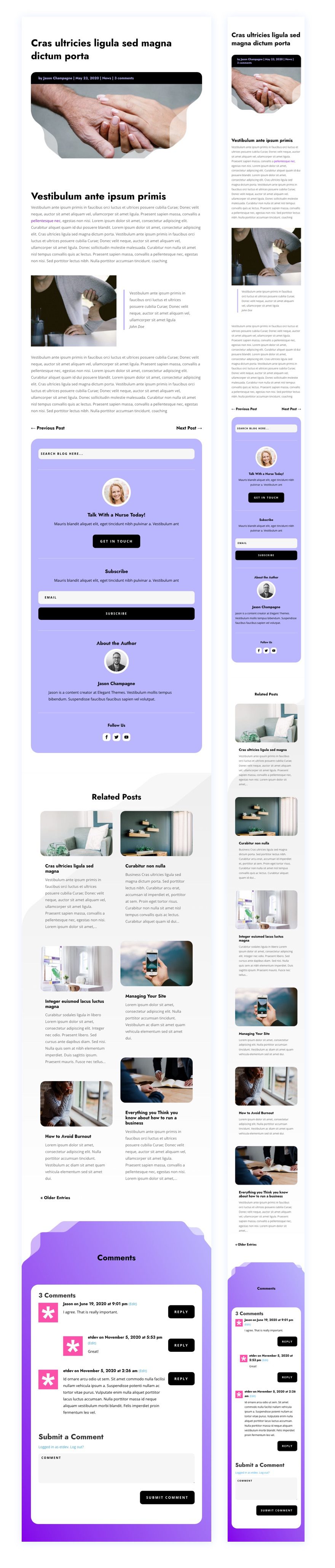 divi nursing home blog post template