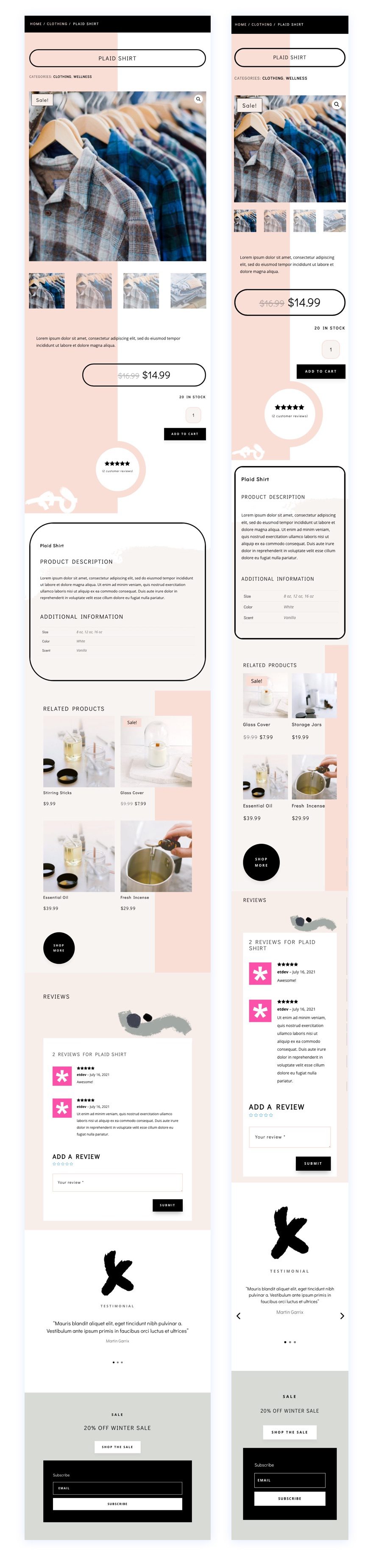 divi clothing store product page template
