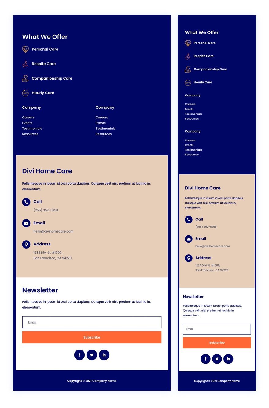 divi home care header footer template