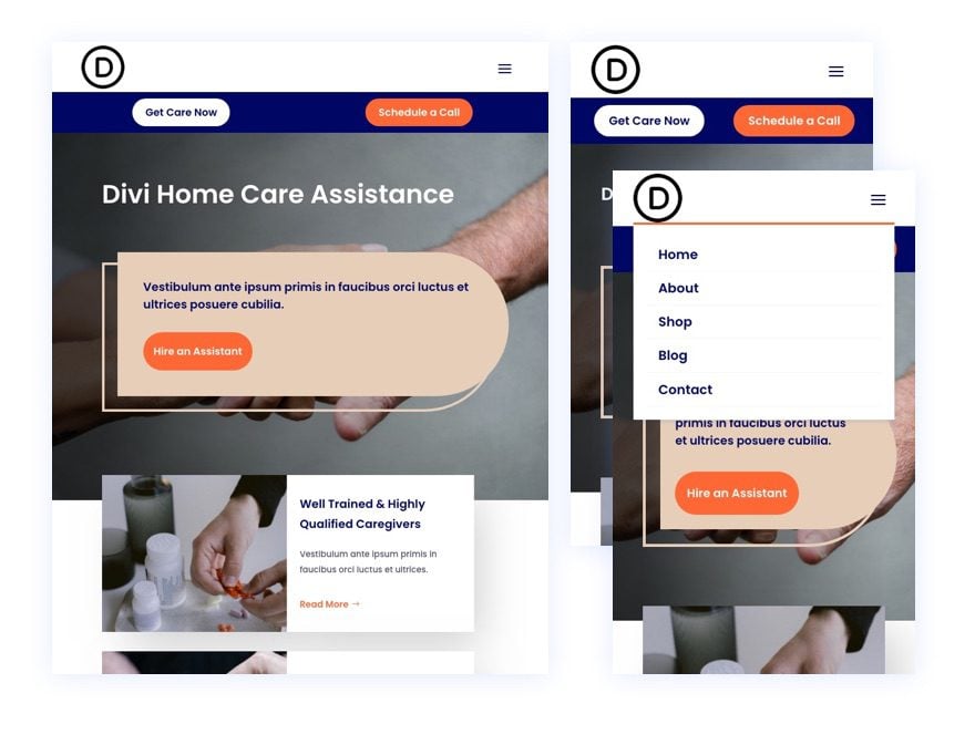 divi home care header footer template