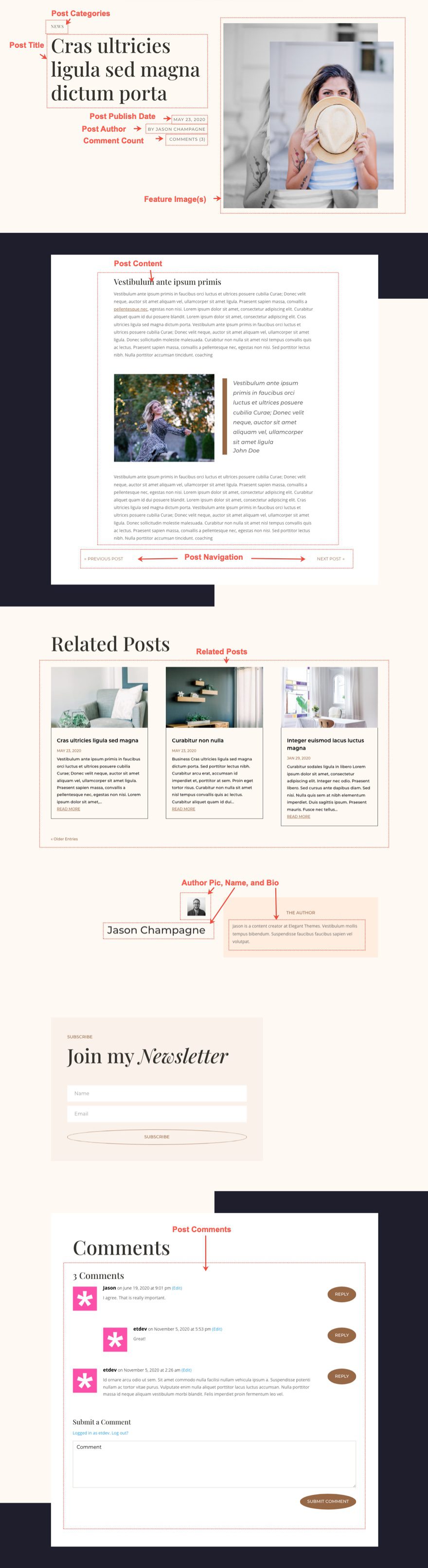 divi fashion designer blog post template