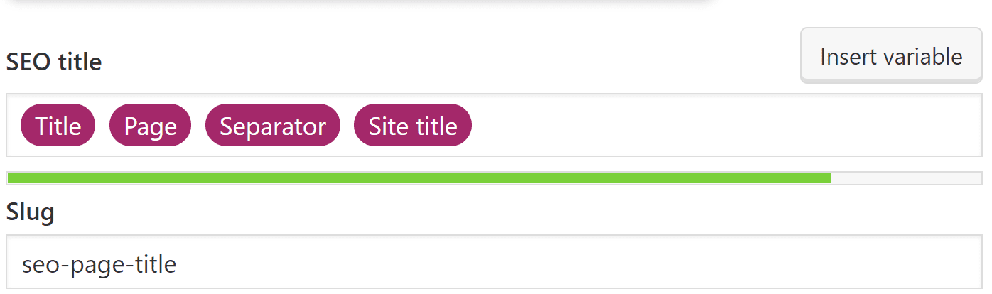 SEO page title example with the Yoast plugin.