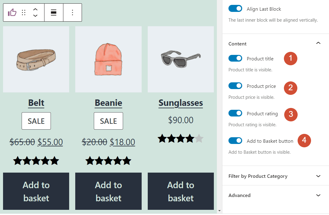 Changing what elements the Top Rated Products block includes