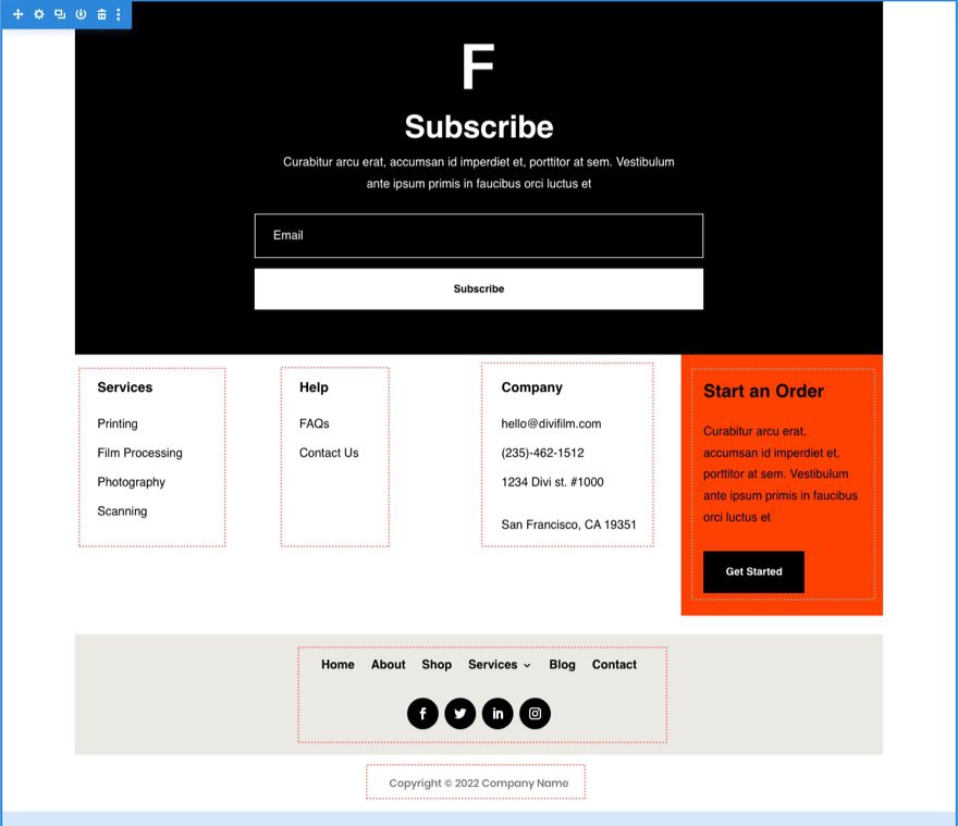 divi film lab header footer