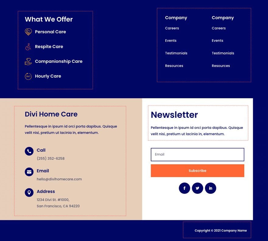 divi home care header footer template