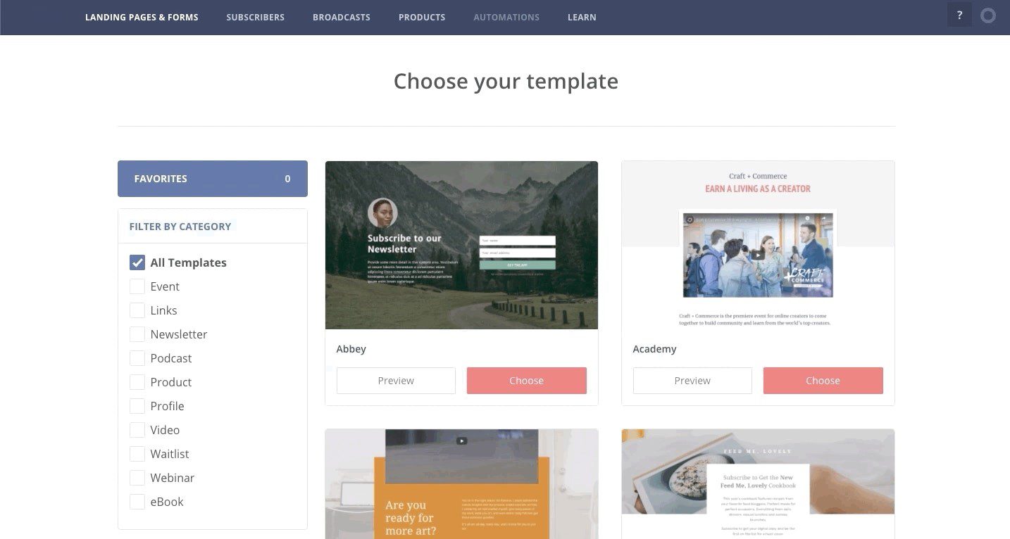 Landing page templates