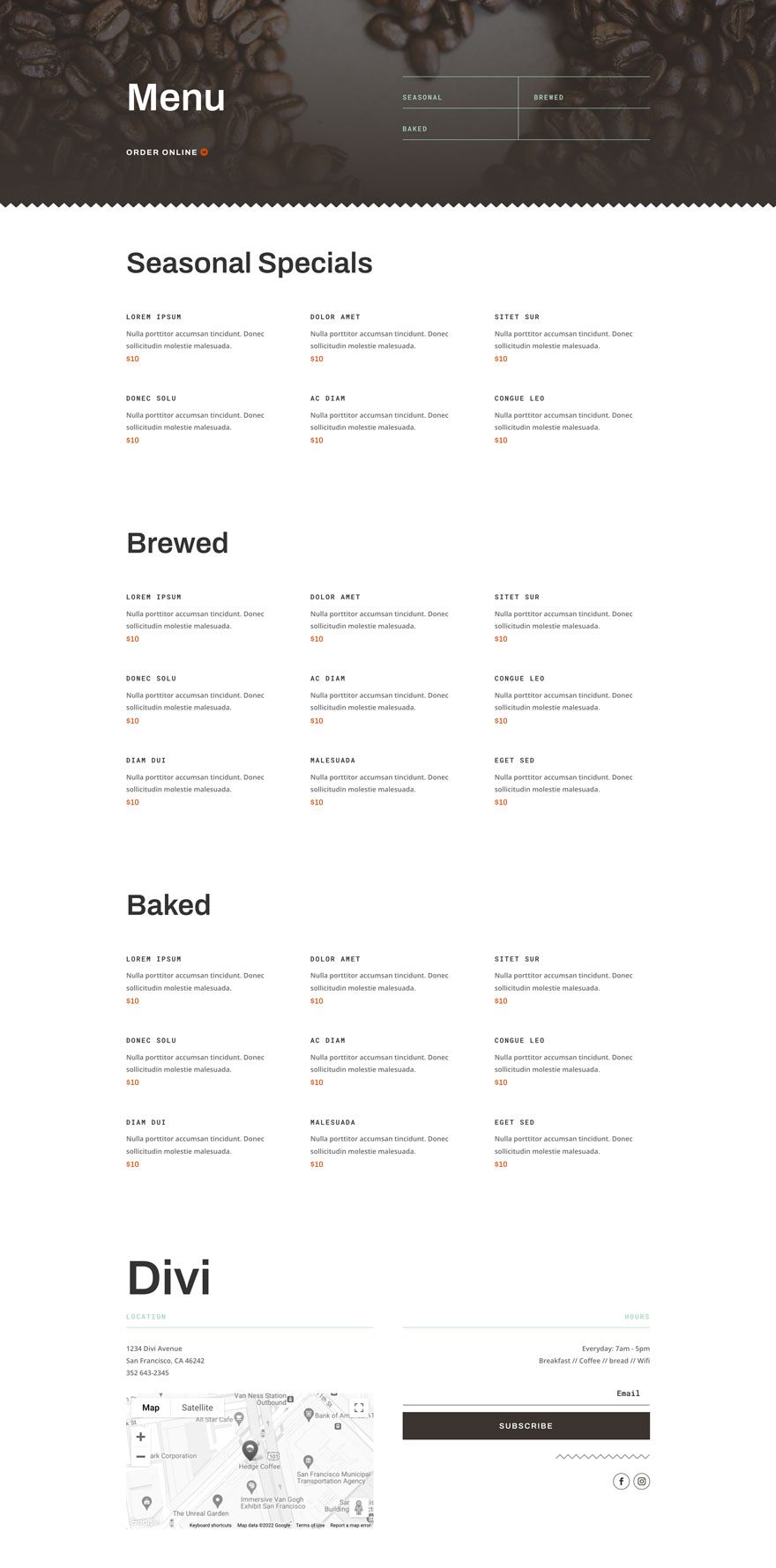 divi cafe layout pack