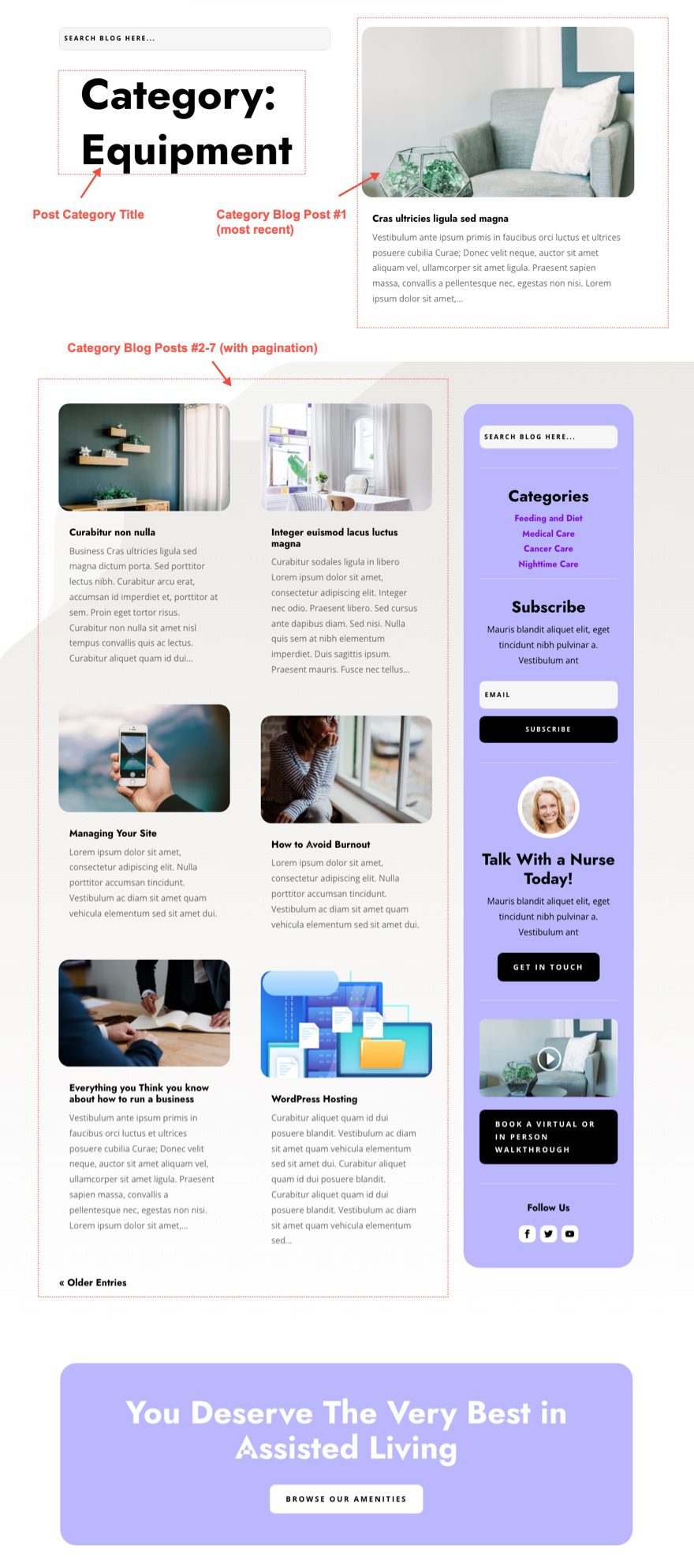 divi nursing home category page template