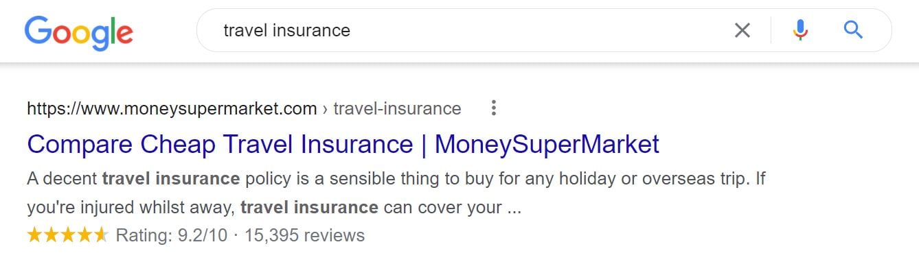 An example of a rich result in Google using schema markup SEO. 