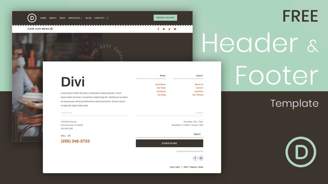 Download a FREE Header and Footer Template for Divi’s Cafe Layout Pack
