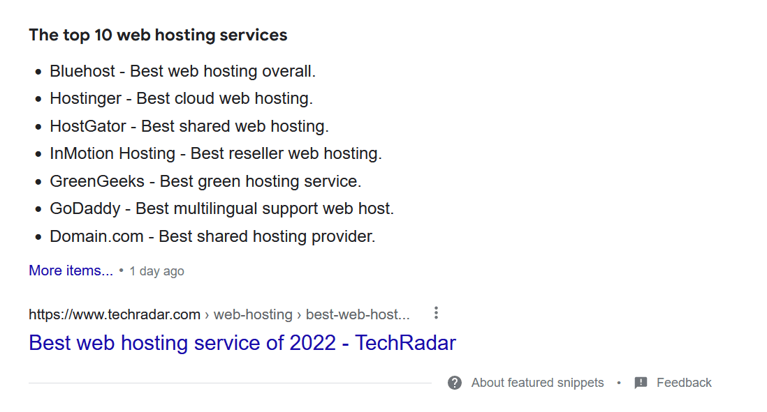 An example of a featured snippet