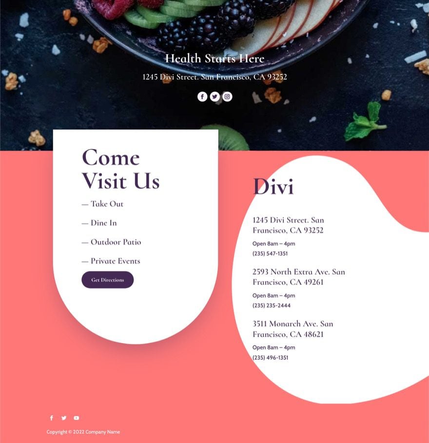 divi acai bowl header footer template