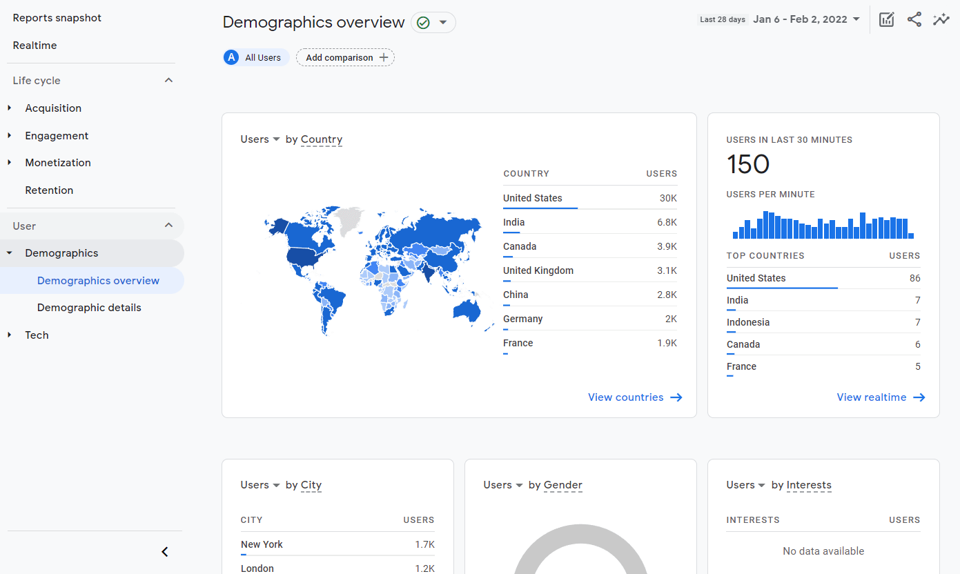 Demographic data in Google Analytics.