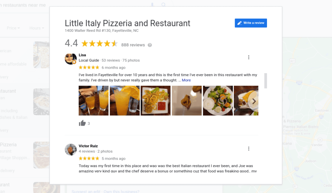 An example of a Google review.