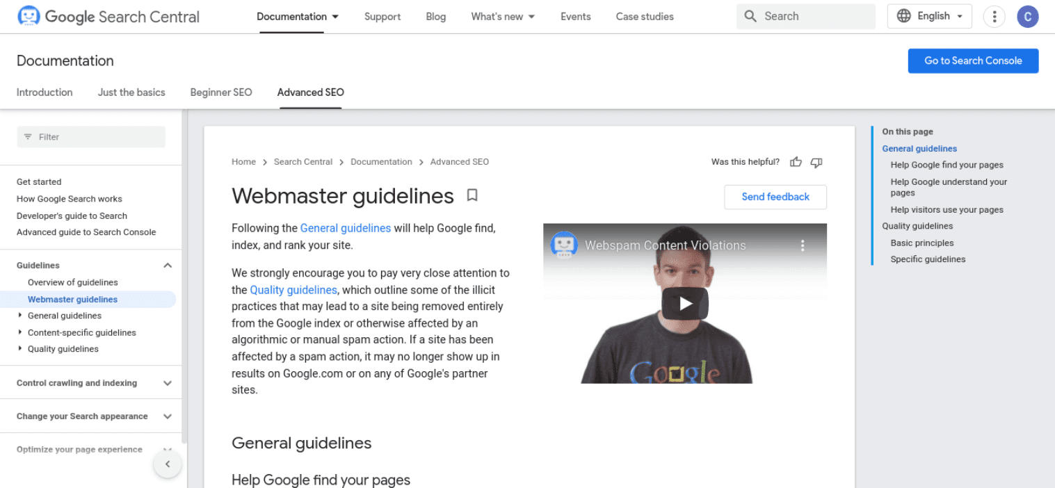 The Google Webmaster Guidelines.