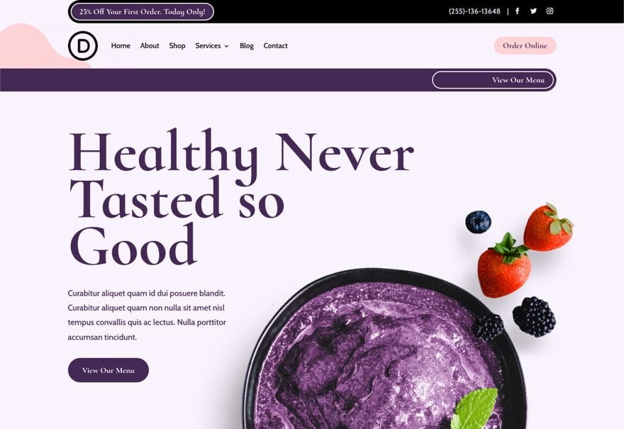 divi acai bowl header footer template